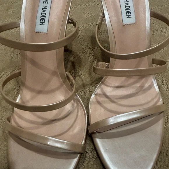 Steve Madden Women's Nude Shimmer Strappy Heels - Picture 3 of 7